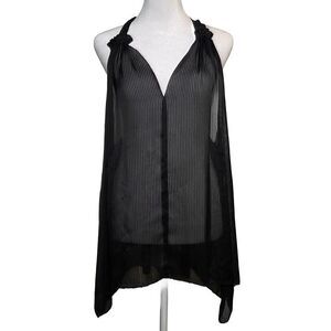 RACHEL ROY Black Sheer Longline Blouse Tunic LG Chiffon Minimalist Gothic Edgy